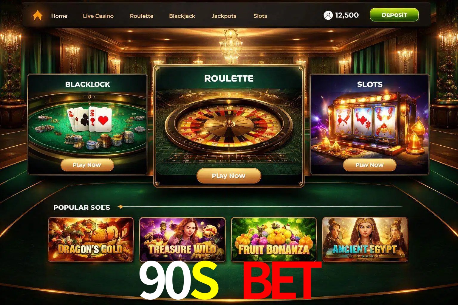 Vista de la plataforma 90S BET Casino mostrando categorías organizadas de juegos en línea